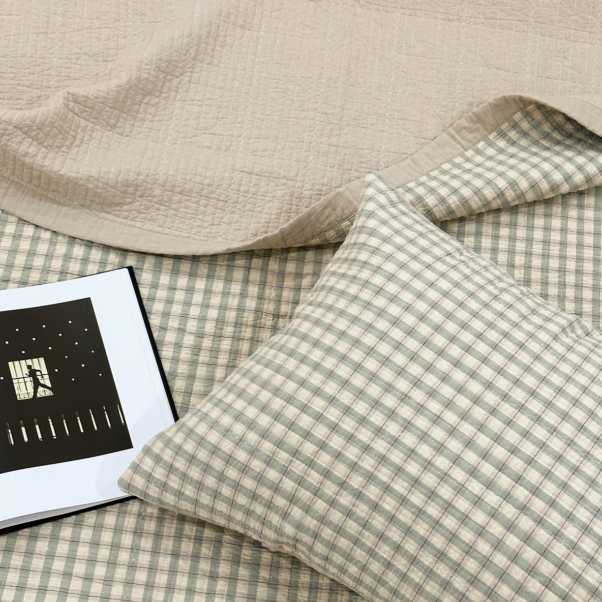 91家纺网 家纺一手货源 找家纺 床盖工厂店 2026新款双面水洗全棉填充棉花床盖三件套-朵拉系列 朵拉-绿