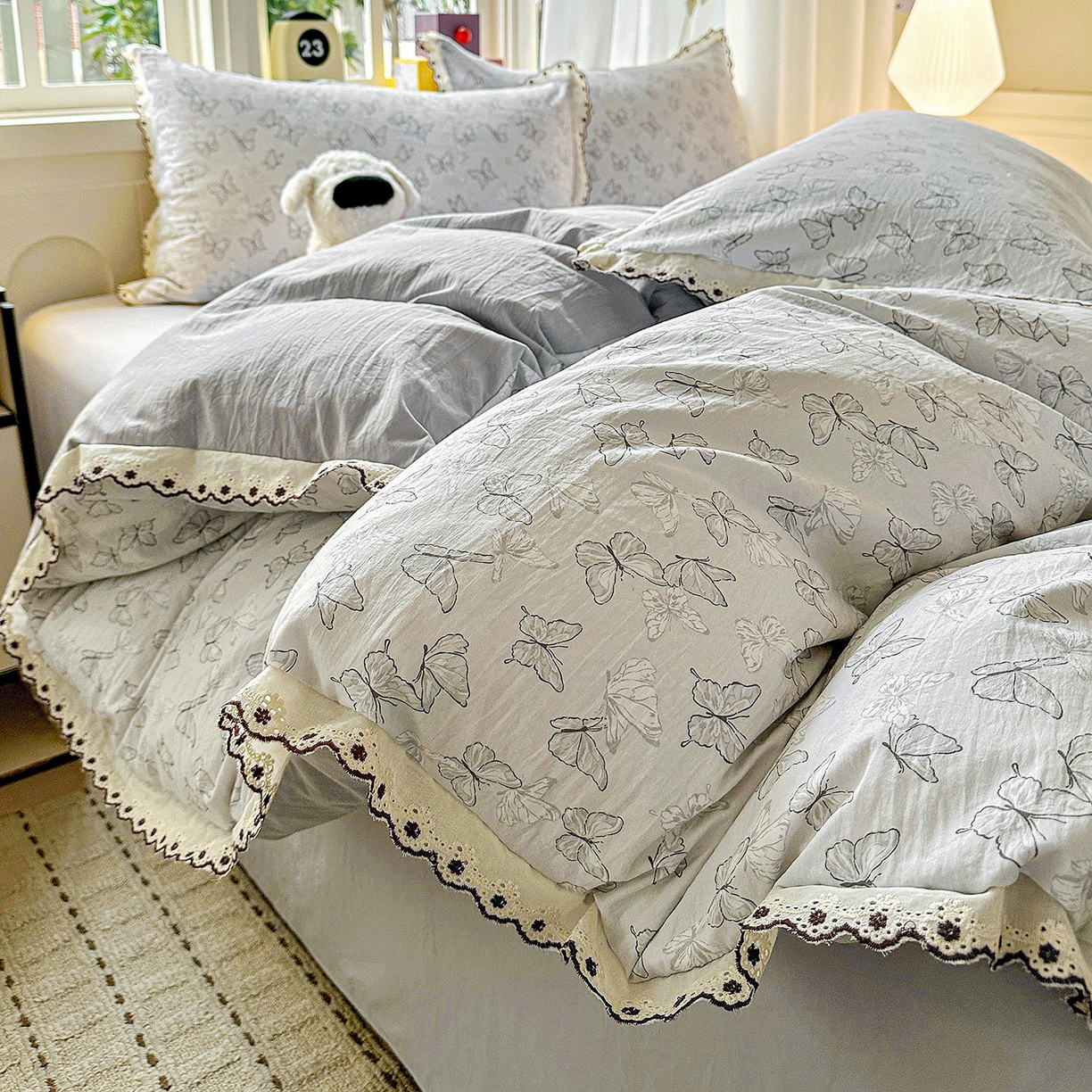 91家纺网 家纺一手货源 找家纺 （总）韩秀家纺 2026新款A类纺棉四件套全棉花边古法水洗棉法式蕾丝花边四件套