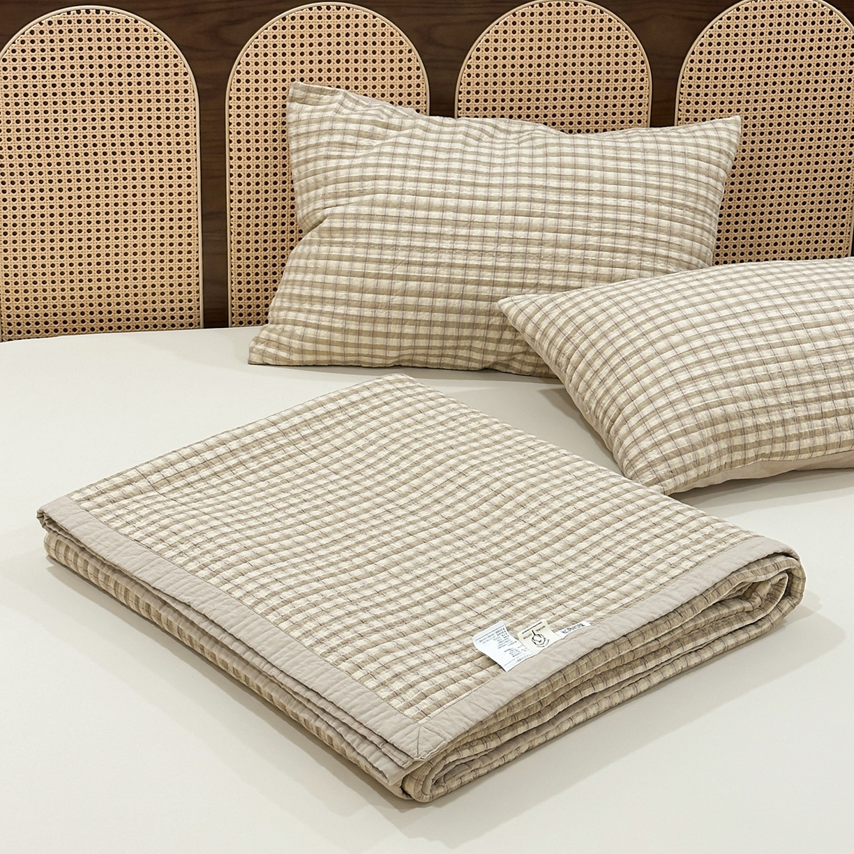 91家纺网 家纺一手货源 找家纺 床盖工厂店 2026新款双面水洗全棉填充棉花床盖三件套-朵拉系列 朵拉-咖