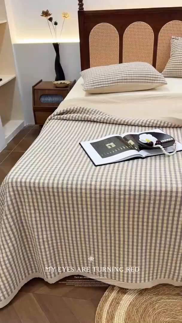 91家纺网 家纺一手货源 找家纺 床盖工厂店 2026新款双面水洗全棉填充棉花床盖三件套-朵拉系列 朵拉-灰