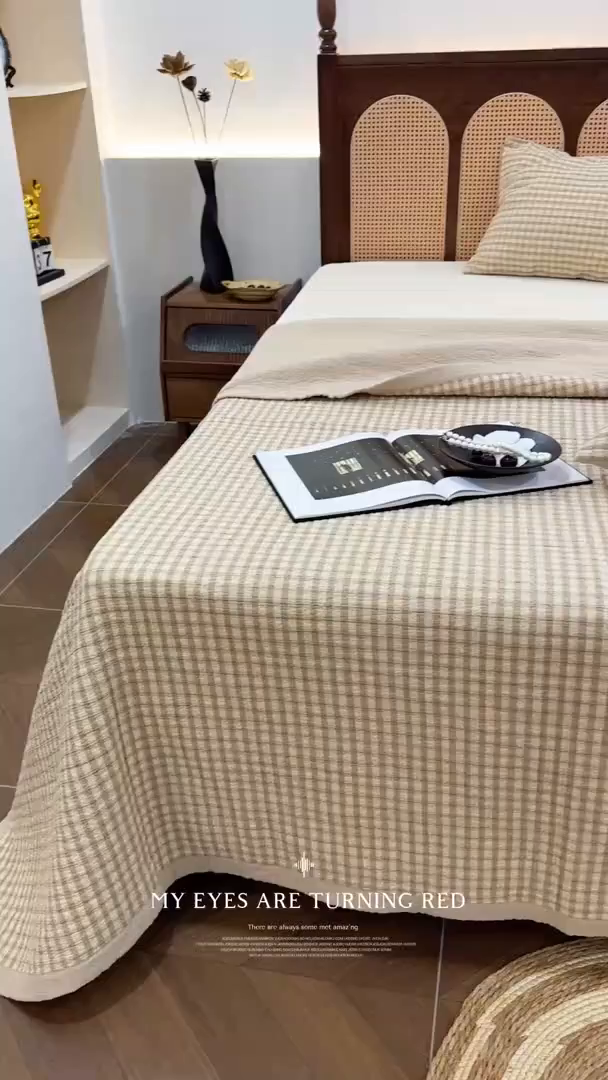 91家纺网 家纺一手货源 找家纺 床盖工厂店 2026新款双面水洗全棉填充棉花床盖三件套-朵拉系列 朵拉-咖