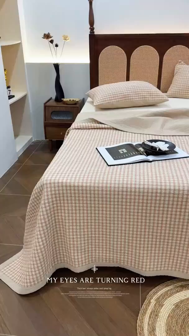 91家纺网 家纺一手货源 找家纺 床盖工厂店 2026新款双面水洗全棉填充棉花床盖三件套-朵拉系列 朵拉-粉