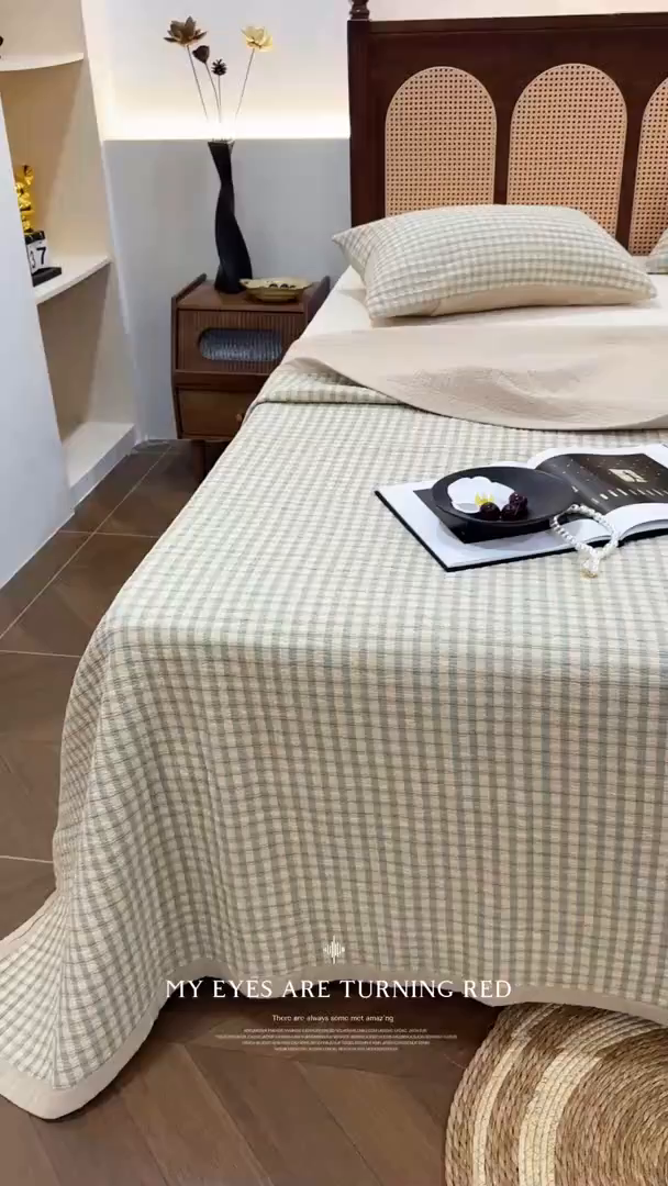 91家纺网 家纺一手货源 找家纺 床盖工厂店 2026新款双面水洗全棉填充棉花床盖三件套-朵拉系列 朵拉-绿