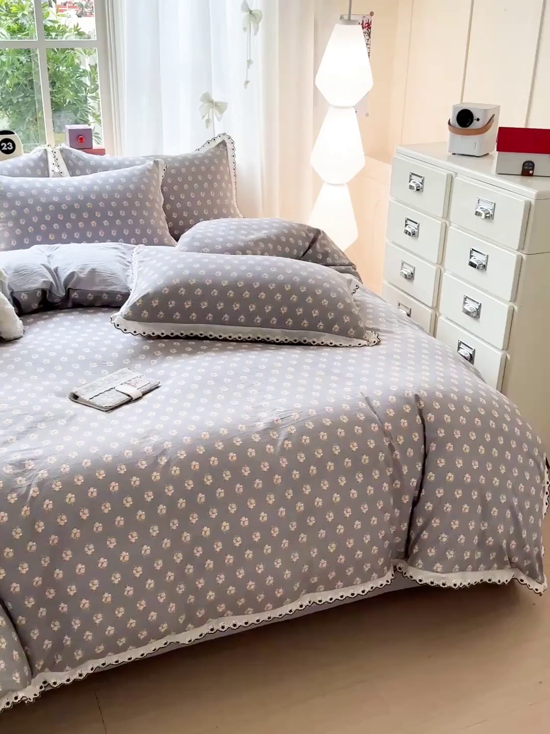 91家纺网 家纺一手货源 找家纺 韩秀家纺 2026新款A类纺棉四件套全棉花边古法水洗棉法式蕾丝花边四件套 礼赞