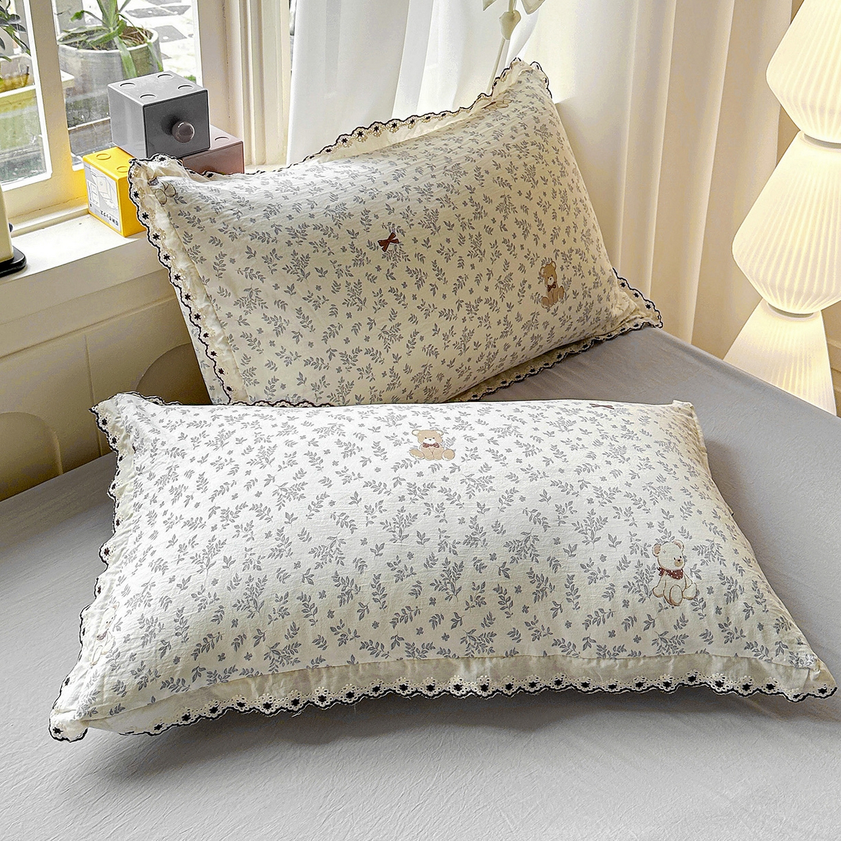 91家纺网 家纺一手货源 找家纺 韩秀家纺 2026新款A类纺棉四件套全棉花边古法水洗棉法式蕾丝花边四件套 花街萌宠