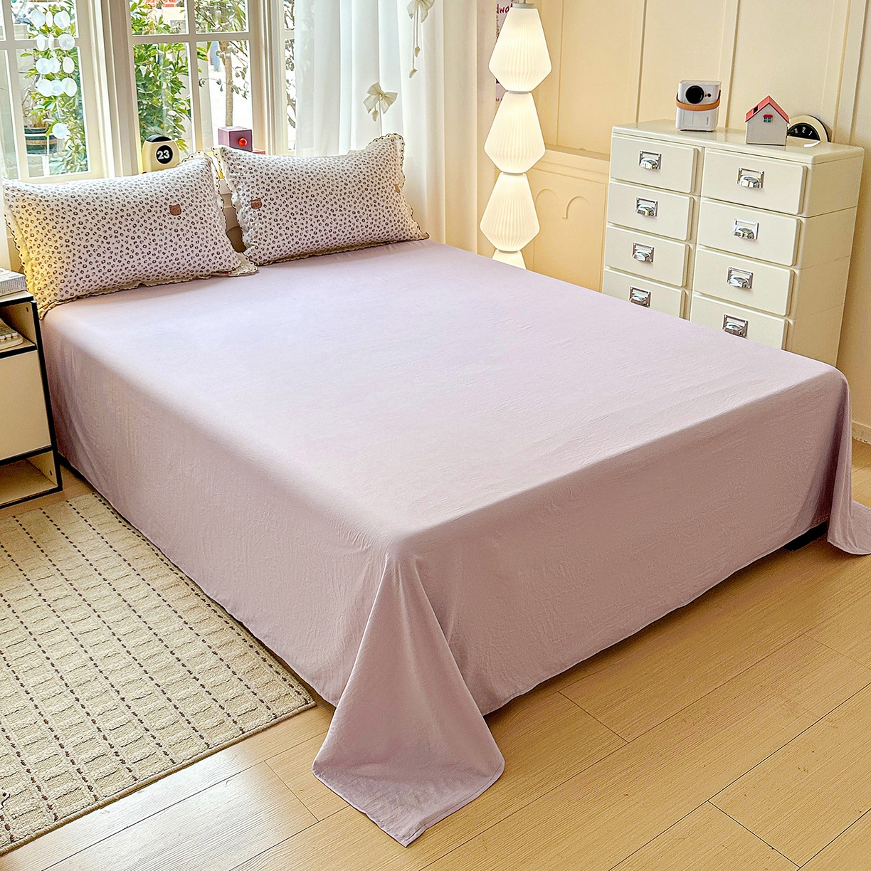 91家纺网 家纺一手货源 找家纺 韩秀家纺 2026新款A类纺棉四件套全棉花边古法水洗棉法式蕾丝花边四件套 怦然心动