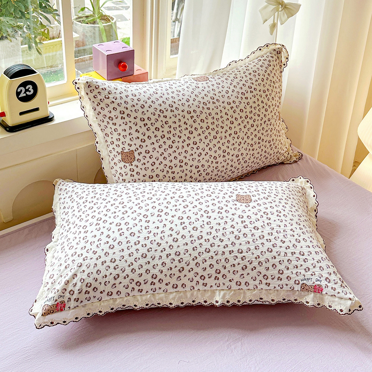 91家纺网 家纺一手货源 找家纺 韩秀家纺 2026新款A类纺棉四件套全棉花边古法水洗棉法式蕾丝花边四件套 怦然心动