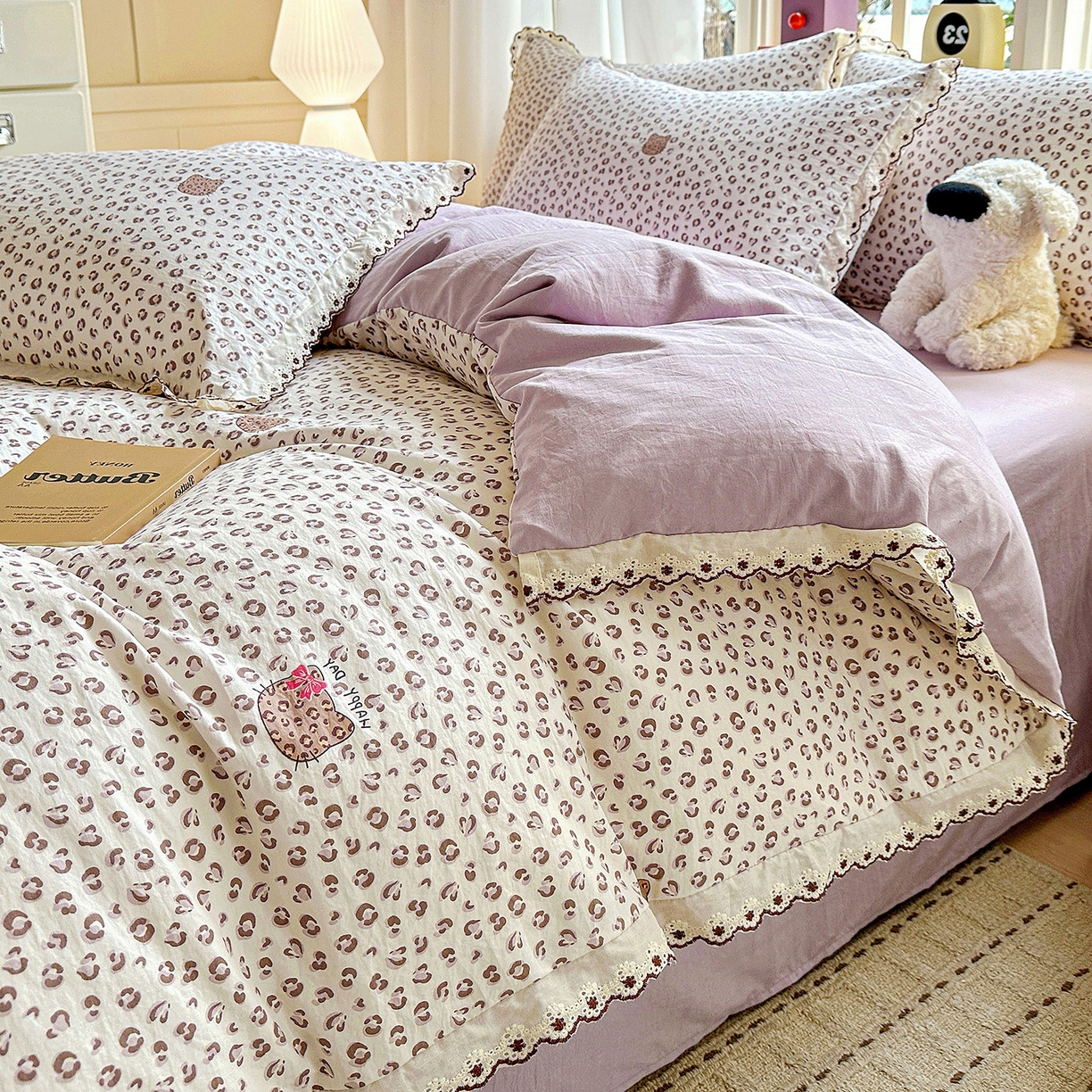 91家纺网 家纺一手货源 找家纺 韩秀家纺 2026新款A类纺棉四件套全棉花边古法水洗棉法式蕾丝花边四件套 怦然心动