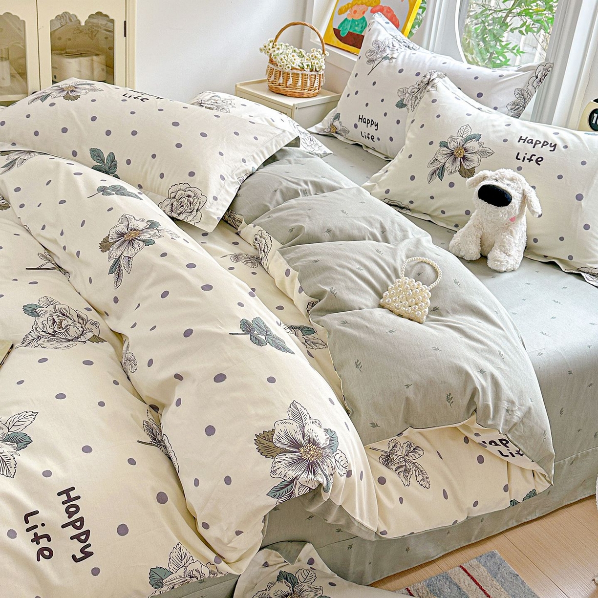 91家纺网 家纺一手货源 找家纺 恩泽家纺 2026新款13372ins全棉印花四件套单品系列-四件套 繁花夕露