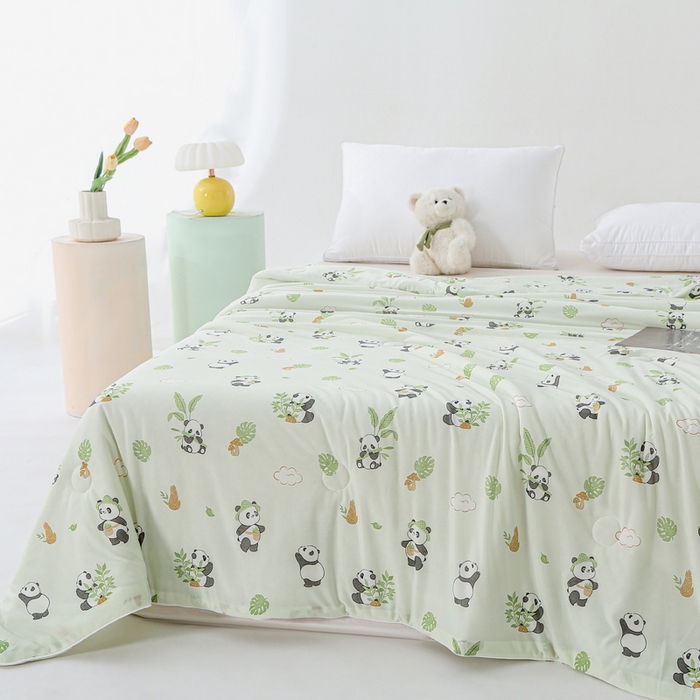 91家纺网 家纺一手货源 找家纺 亚龙工厂店 2026春夏新款网销直播爆款冰皮小凉被印花款夏被 熊猫