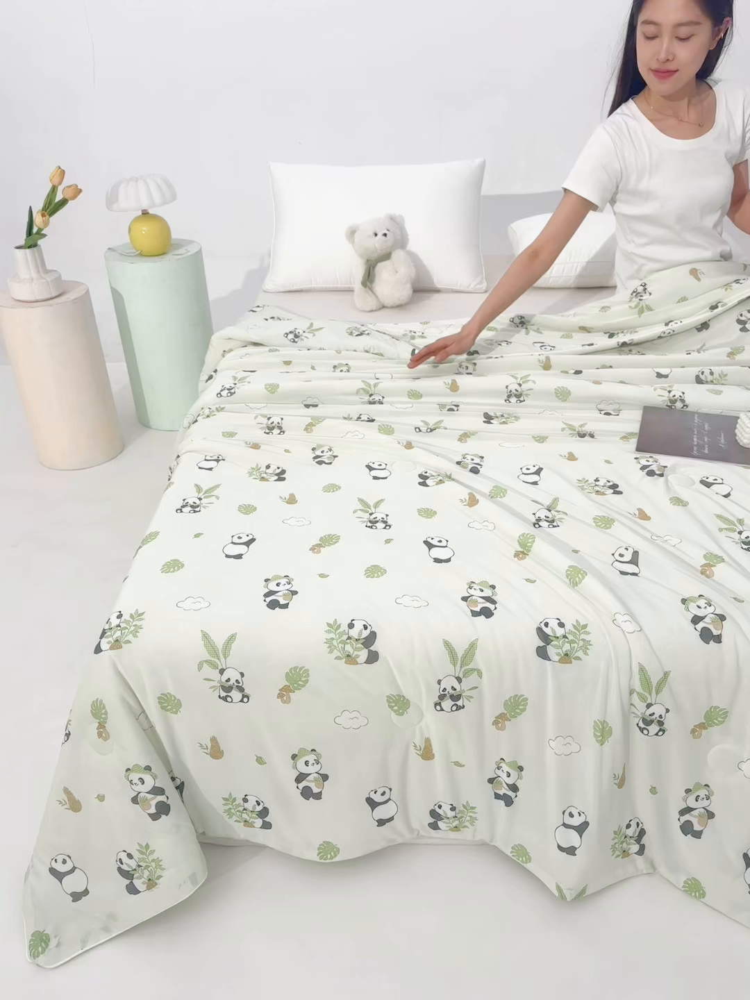 91家纺网 家纺一手货源 找家纺 亚龙工厂店 2026春夏新款网销直播爆款冰皮小凉被印花款夏被 熊猫