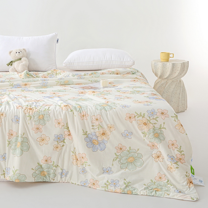 91家纺网 家纺一手货源 找家纺 亚龙工厂店 2026春夏新款网销直播爆款冰皮小凉被印花款夏被 摇曳-绿