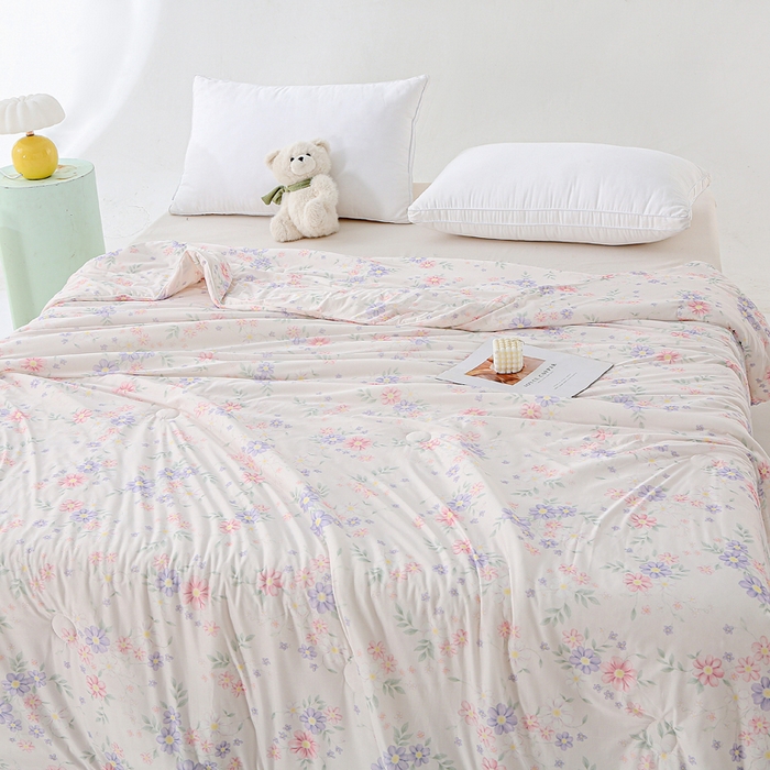 91家纺网 家纺一手货源 找家纺 亚龙工厂店 2026春夏新款网销直播爆款冰皮小凉被印花款夏被 幽兰-粉