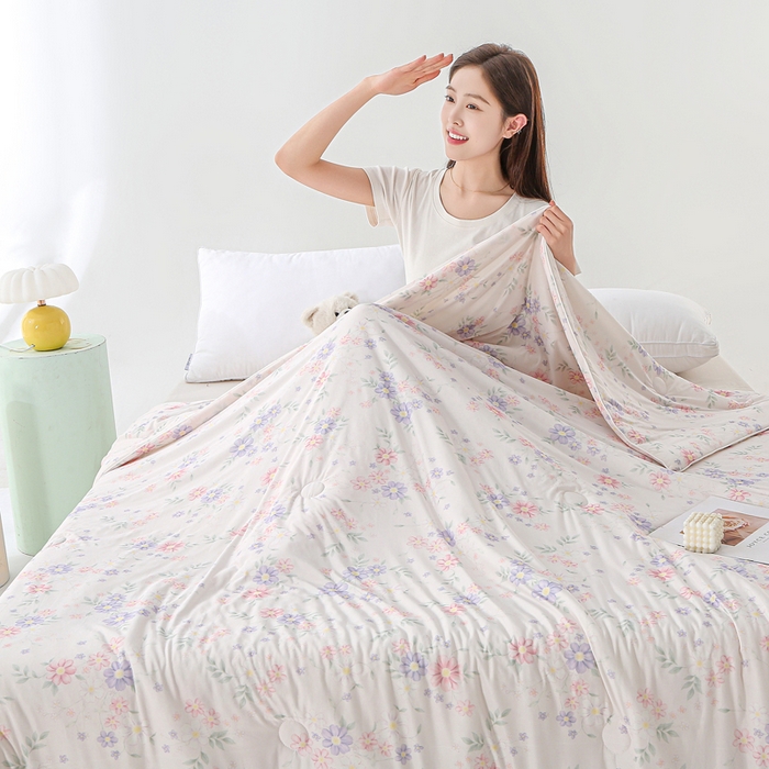 91家纺网 家纺一手货源 找家纺 亚龙工厂店 2026春夏新款网销直播爆款冰皮小凉被印花款夏被 幽兰-粉