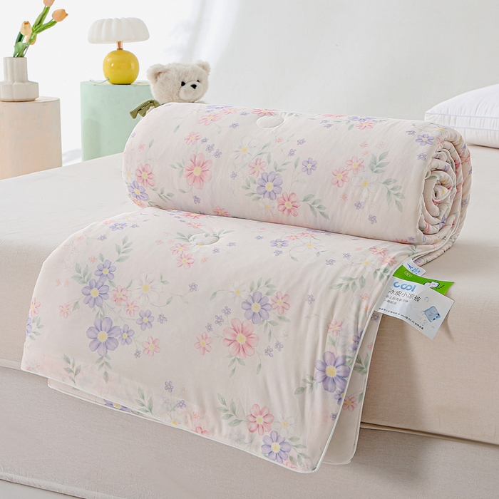 91家纺网 家纺一手货源 找家纺 亚龙工厂店 2026春夏新款网销直播爆款冰皮小凉被印花款夏被 幽兰-粉