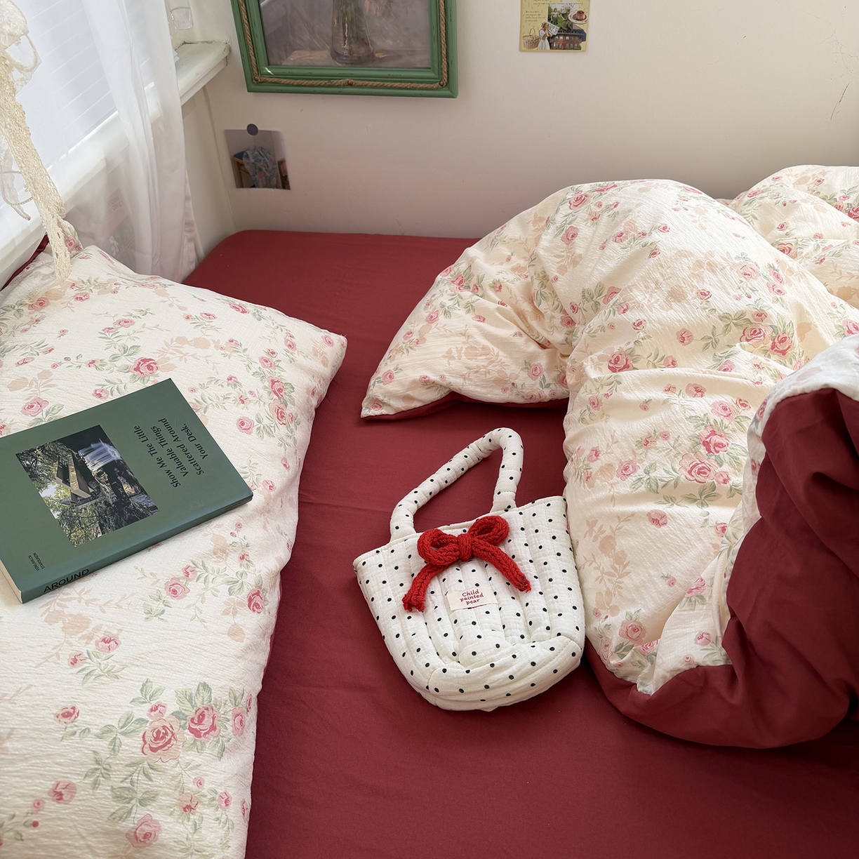 91家纺网 家纺一手货源 找家纺 （总）原素 2026新春ins博主风双拼小碎花花卉水洗棉纱四件套