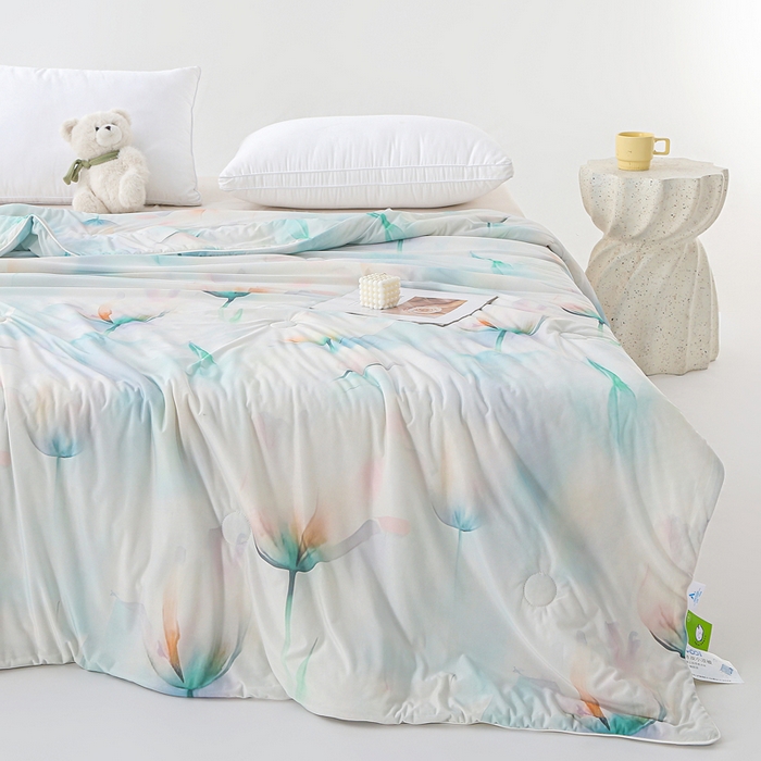 91家纺网 家纺一手货源 找家纺 亚龙工厂店 2026春夏新款网销直播爆款冰皮小凉被印花款夏被 郁金人生