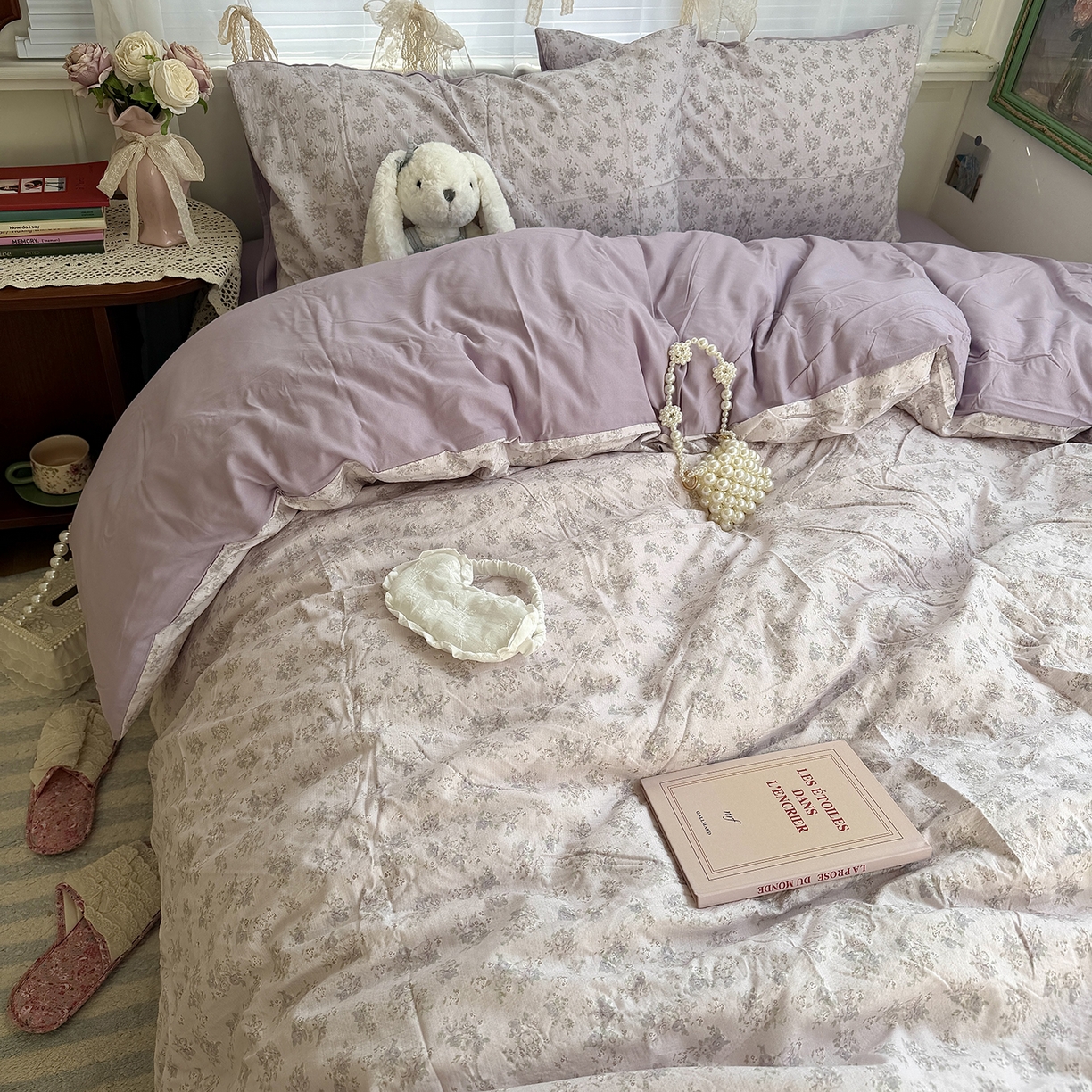 91家纺网 家纺一手货源 找家纺 （总）原素 2026新春ins博主风双拼小碎花花卉水洗棉纱四件套