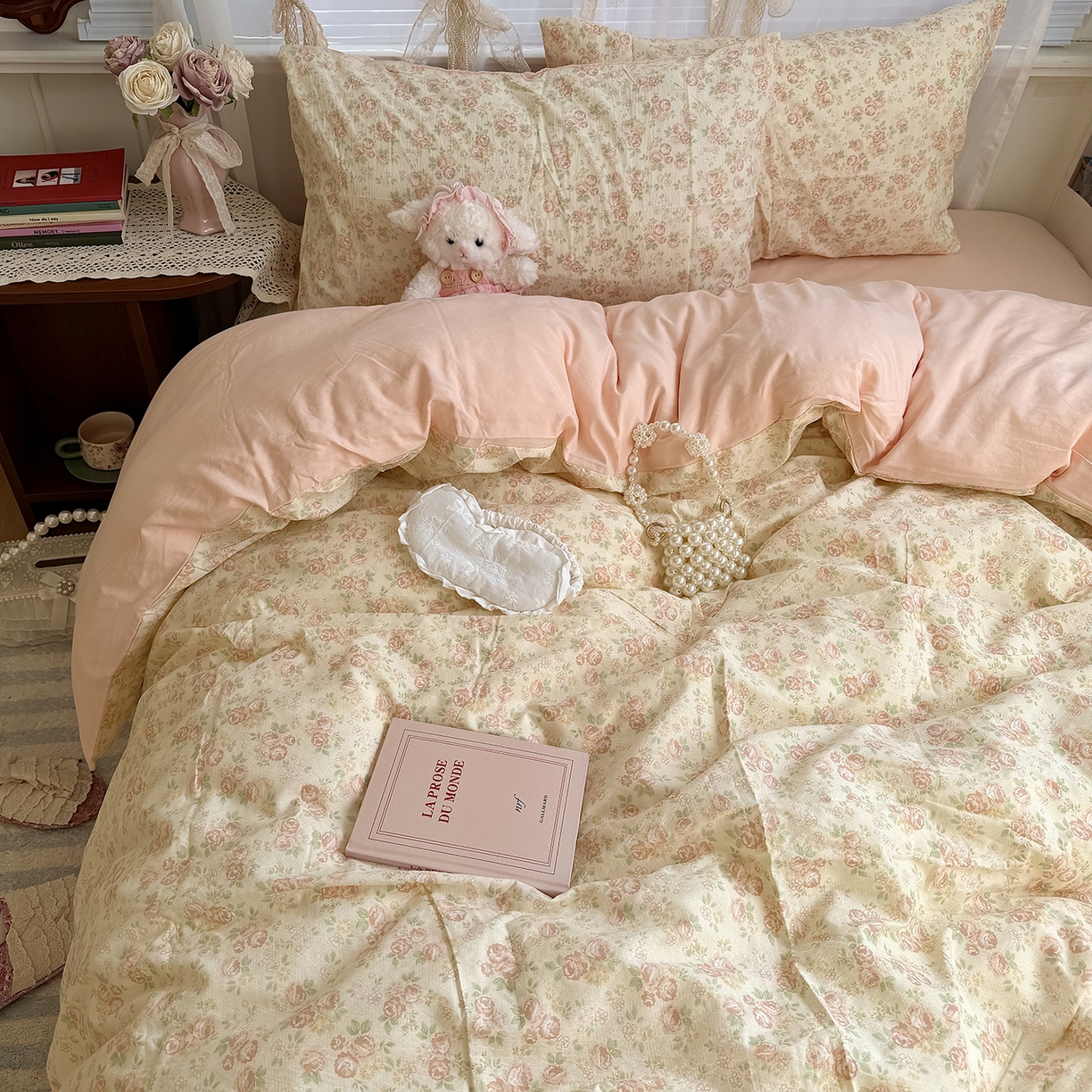 91家纺网 家纺一手货源 找家纺 （总）原素 2026新春ins博主风双拼小碎花花卉水洗棉纱四件套