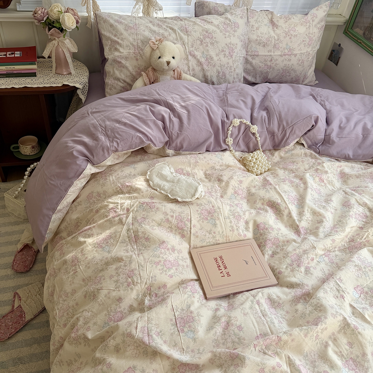 91家纺网 家纺一手货源 找家纺 （总）原素 2026新春ins博主风双拼小碎花花卉水洗棉纱四件套