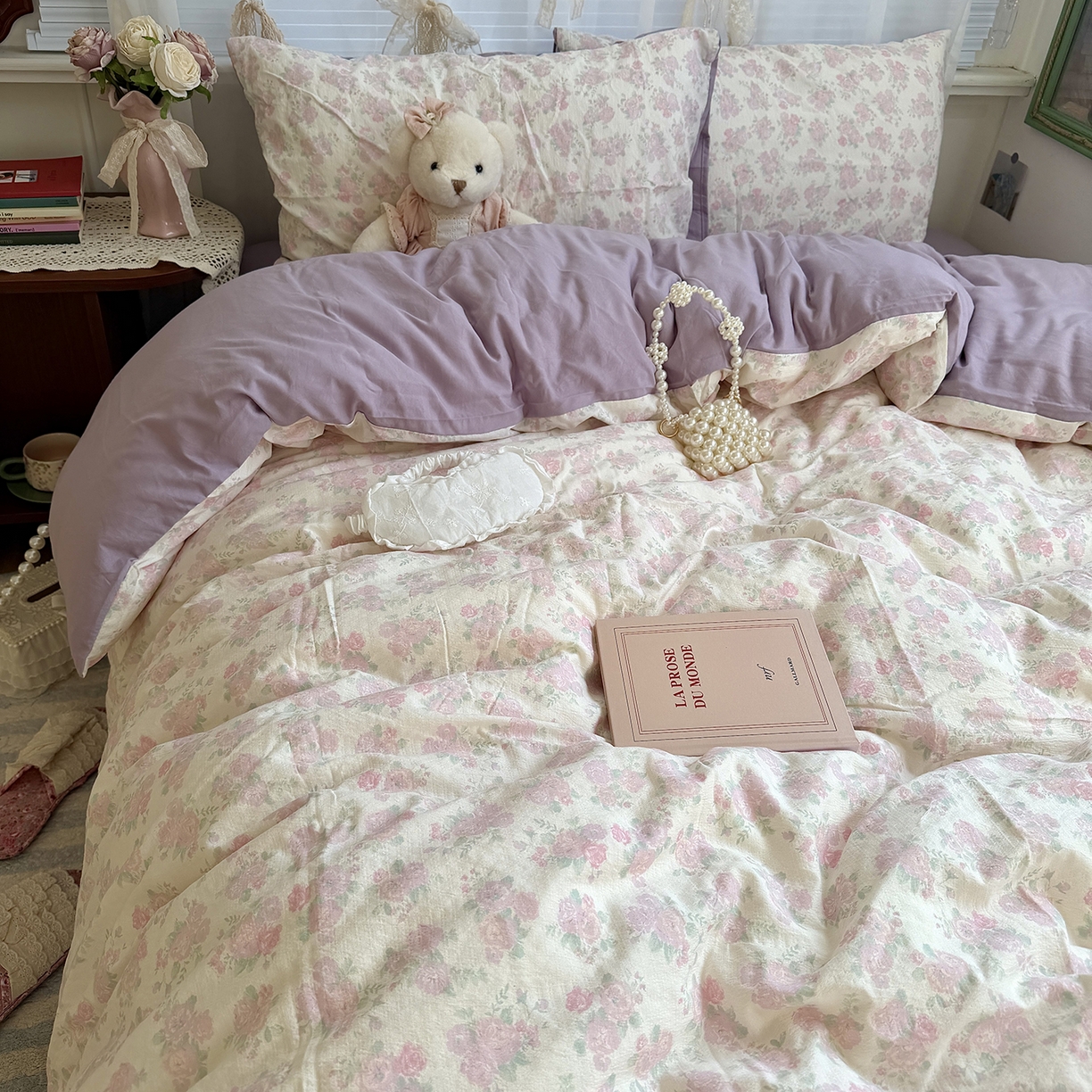 原素 2026新春ins博主风双拼小碎花花卉水洗棉纱四件套 海芋