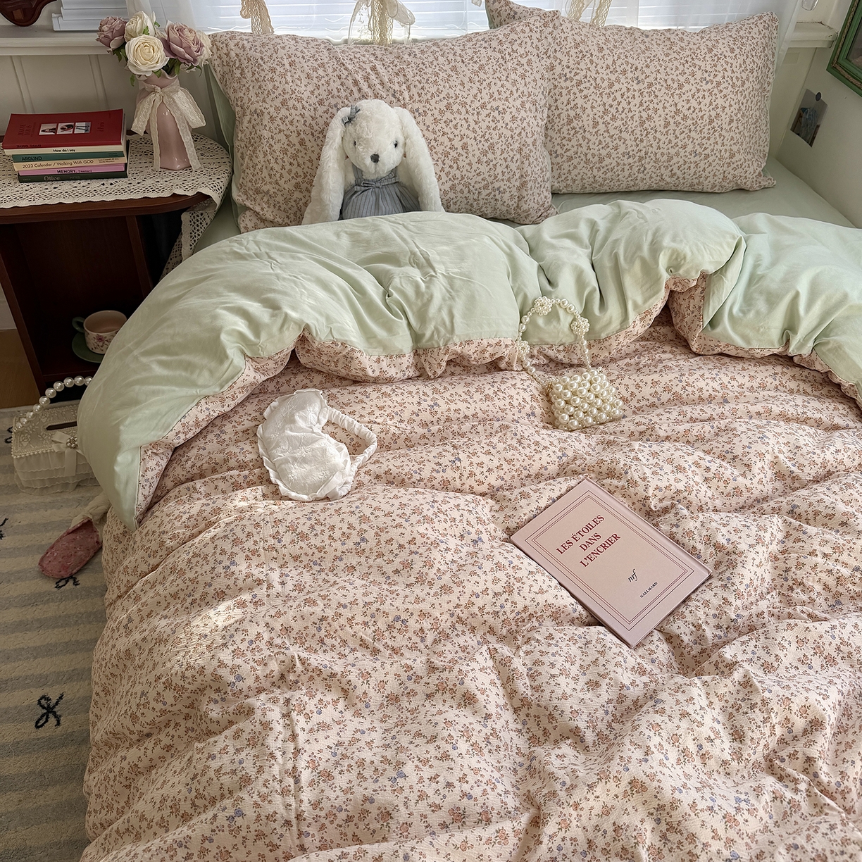 原素 2026新春ins博主风双拼小碎花花卉水洗棉纱四件套 繁星