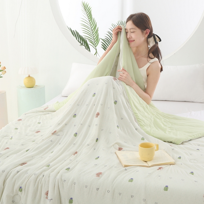 91家纺网 家纺一手货源 找家纺 （总）亚龙工厂店 2026春夏新款网销跨境直播爆款法式小香风皱皱纱冷感被夏被