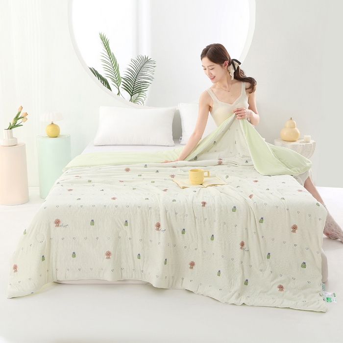 91家纺网 家纺一手货源 找家纺 亚龙工厂店 2026春夏新款网销跨境直播爆款法式小香风皱皱纱冷感被夏被 菠萝狗