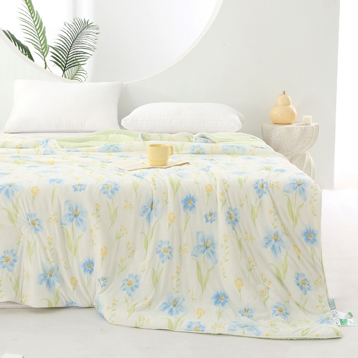 91家纺网 家纺一手货源 找家纺 亚龙工厂店 2026春夏新款网销跨境直播爆款法式小香风皱皱纱冷感被夏被 情叶绿