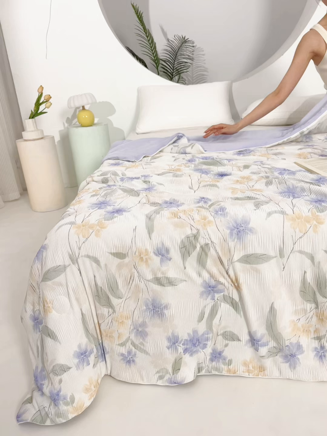 91家纺网 家纺一手货源 找家纺 亚龙工厂店 2026春夏新款网销跨境直播爆款法式小香风皱皱纱冷感被夏被 微意