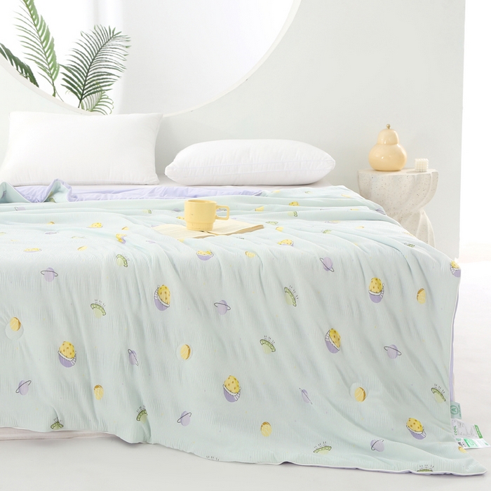 91家纺网 家纺一手货源 找家纺 亚龙工厂店 2026春夏新款网销跨境直播爆款法式小香风皱皱纱冷感被夏被 星球紫