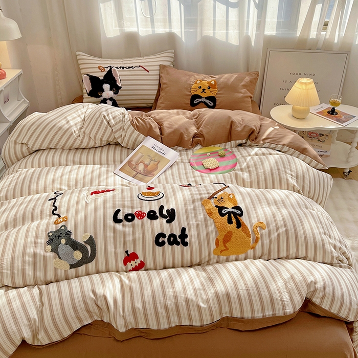 91家纺网 家纺一手货源 找家纺 （总）炫拼家纺 2026新款全棉A类双层纱卡通毛巾绣四件套-泡芙系列