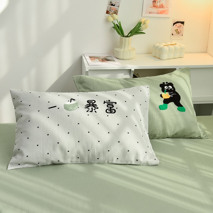 91家纺网 家纺一手货源 找家纺 炫拼家纺 2026新款全棉A类双层纱卡通毛巾绣四件套-泡芙系列 泡芙-椰暴富