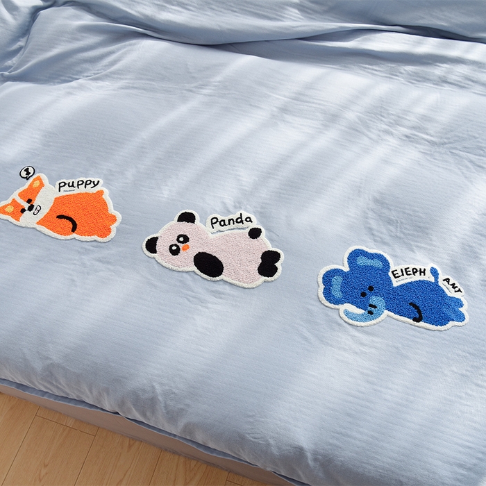 91家纺网 家纺一手货源 找家纺 炫拼家纺 2026新款全棉A类双层纱卡通毛巾绣四件套-泡芙系列 泡芙-动物朋友