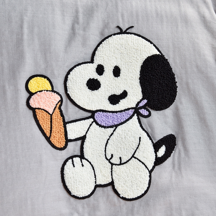 91家纺网 家纺一手货源 找家纺 炫拼家纺 2026新款全棉A类双层纱卡通毛巾绣四件套-泡芙系列 泡芙-小狗派对