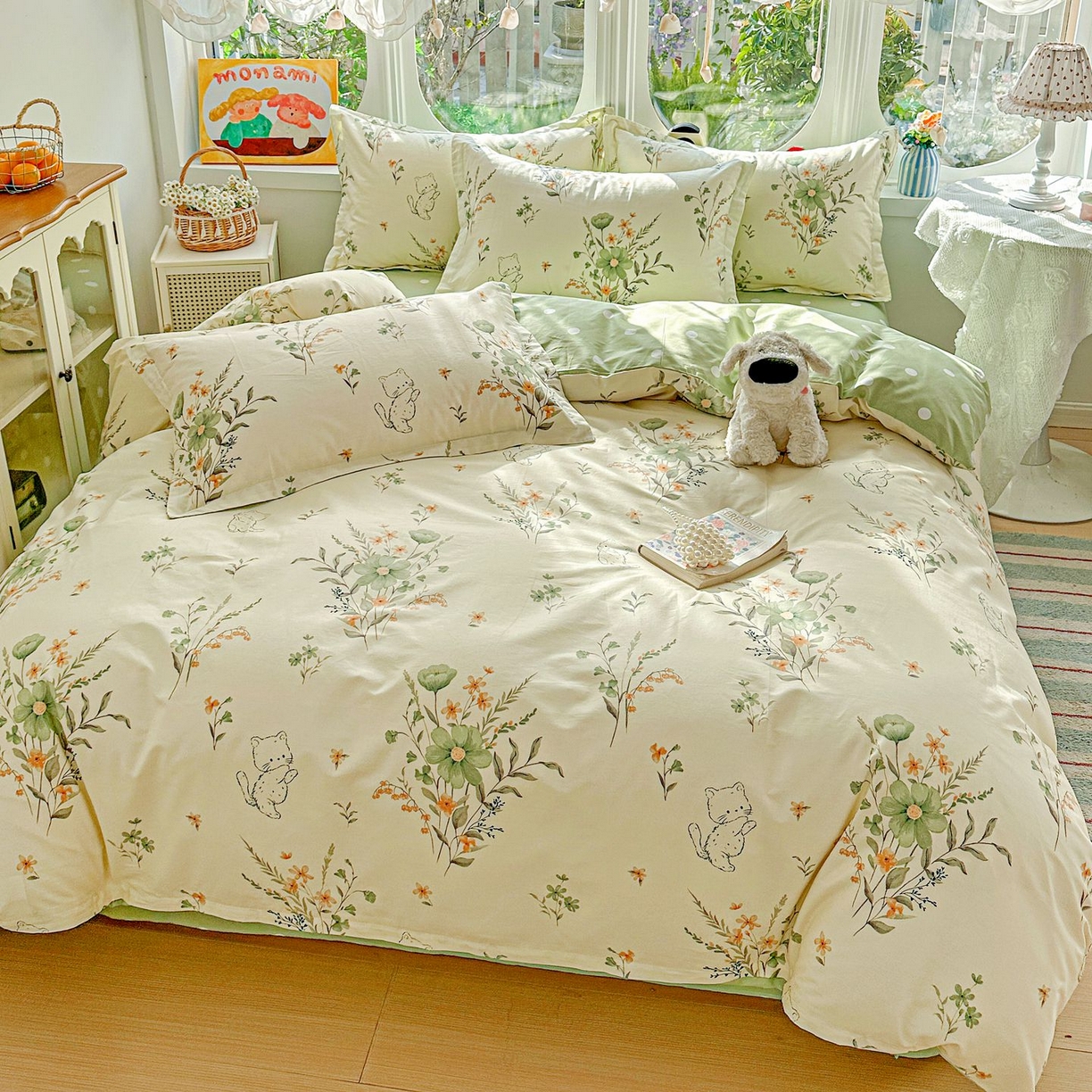 91家纺网 家纺一手货源 找家纺 恩泽家纺 2026新款13372ins全棉印花四件套单品系列-四件套 半月时光