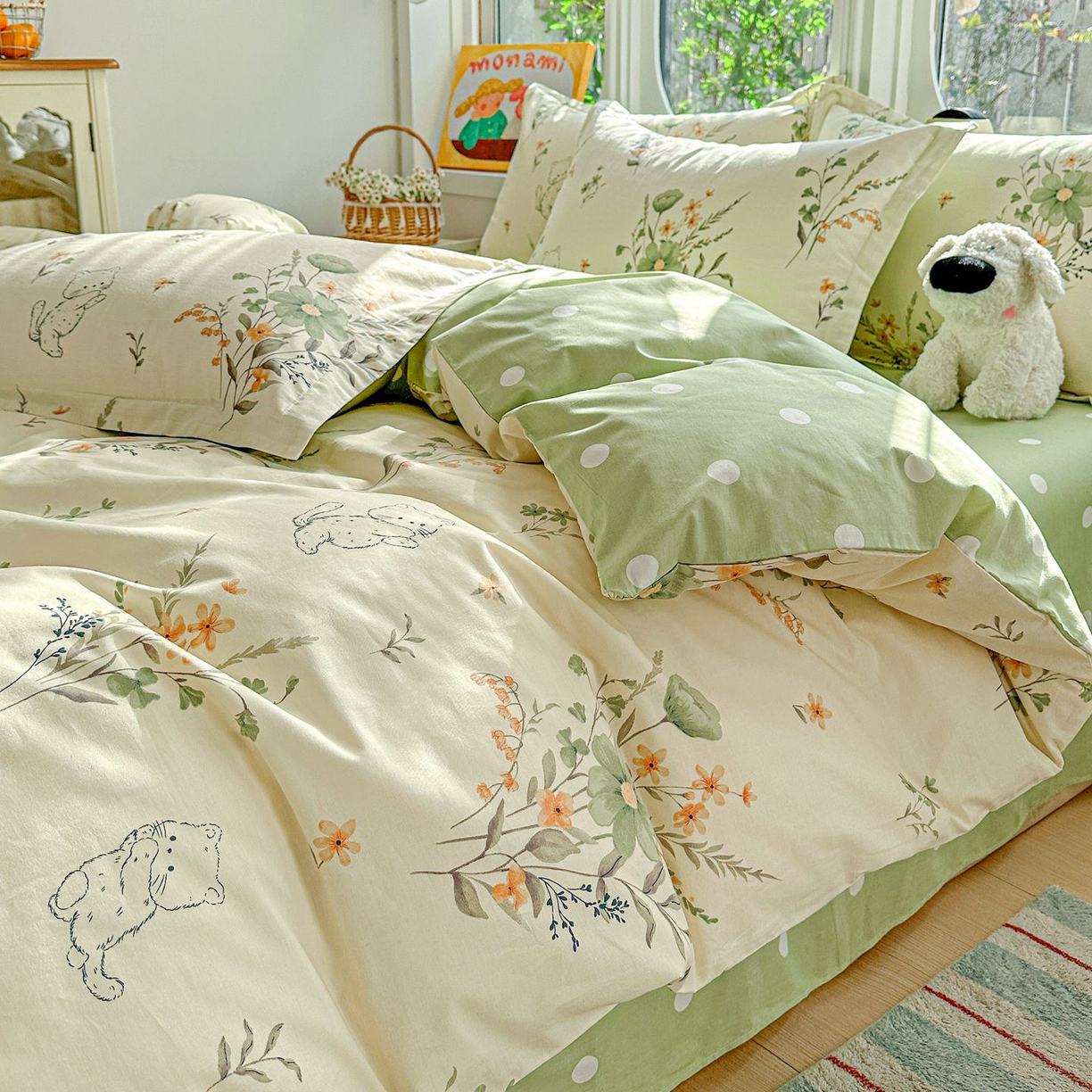 91家纺网 家纺一手货源 找家纺 恩泽家纺 2026新款13372ins全棉印花四件套单品系列-四件套 半月时光