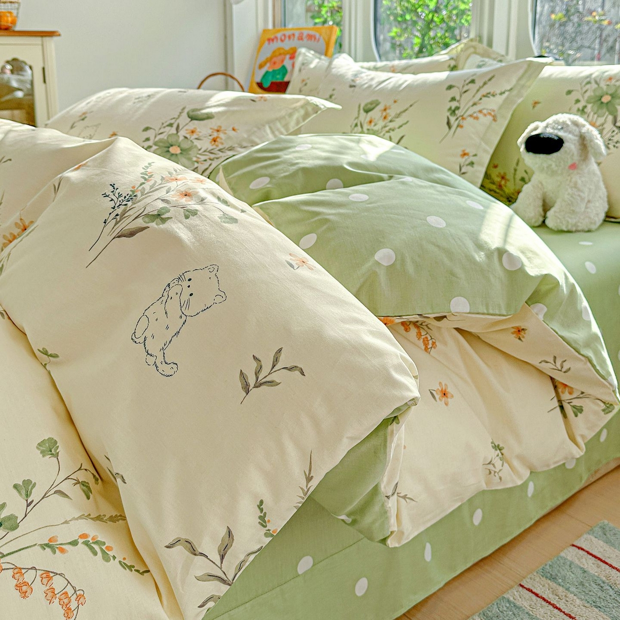 91家纺网 家纺一手货源 找家纺 恩泽家纺 2026新款13372ins全棉印花四件套单品系列-四件套 半月时光