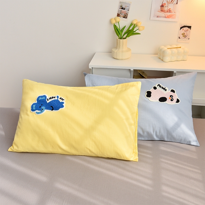 91家纺网 家纺一手货源 找家纺 炫拼家纺 2026新款全棉A类双层纱卡通毛巾绣四件套-泡芙系列 泡芙-动物朋友