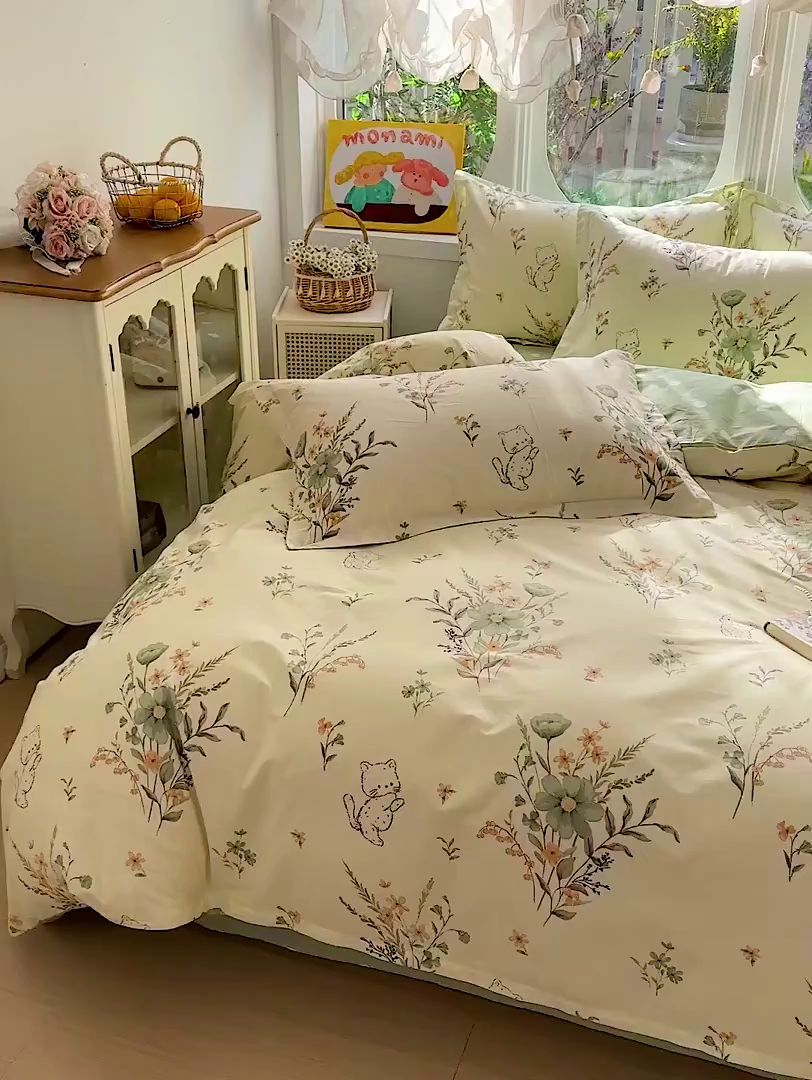 91家纺网 家纺一手货源 找家纺 恩泽家纺 2026新款13372ins全棉印花四件套单品系列-四件套 半月时光