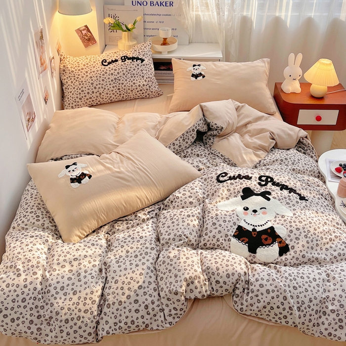 炫拼家纺 2026新款全棉A类双层纱卡通毛巾绣四件套-泡芙系列 泡芙-奶油狗