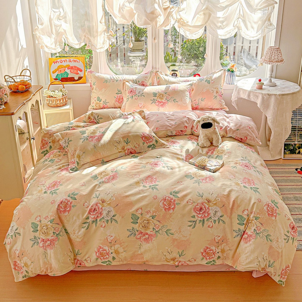 91家纺网 家纺一手货源 找家纺 恩泽家纺 2026新款13372ins全棉印花四件套单品系列-四件套 晨曦海棠