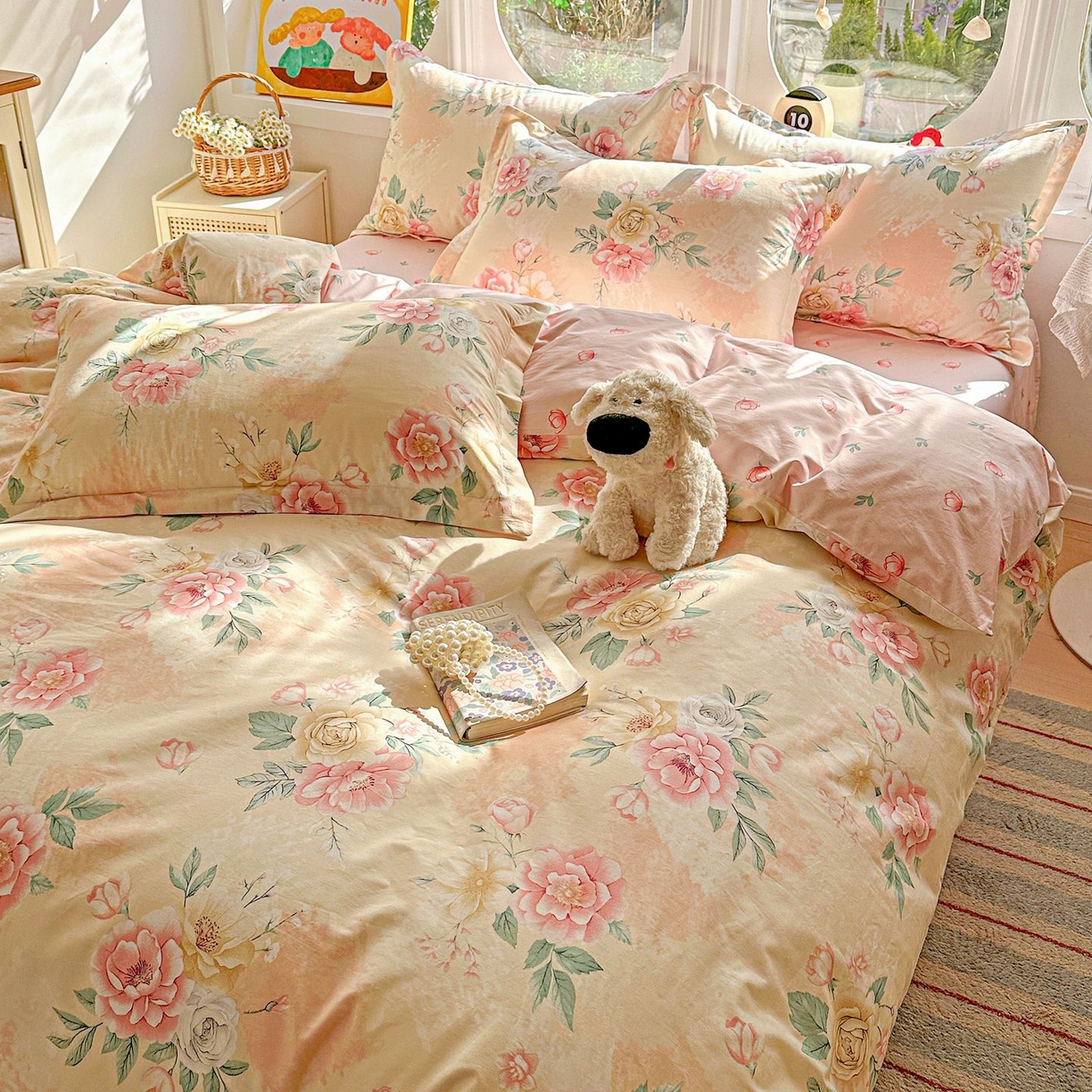 91家纺网 家纺一手货源 找家纺 恩泽家纺 2026新款13372ins全棉印花四件套单品系列-四件套 晨曦海棠