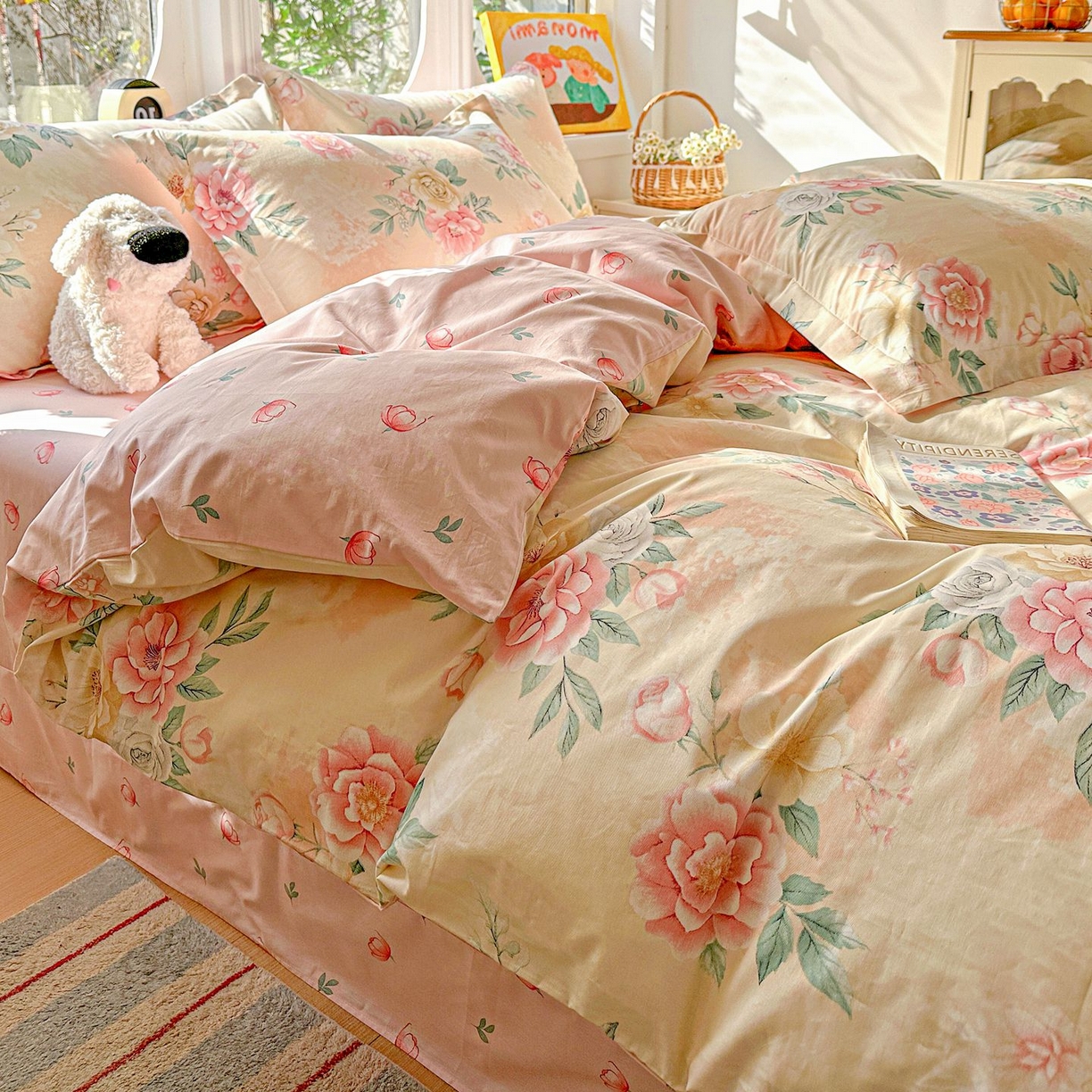 91家纺网 家纺一手货源 找家纺 恩泽家纺 2026新款13372ins全棉印花四件套单品系列-四件套 晨曦海棠