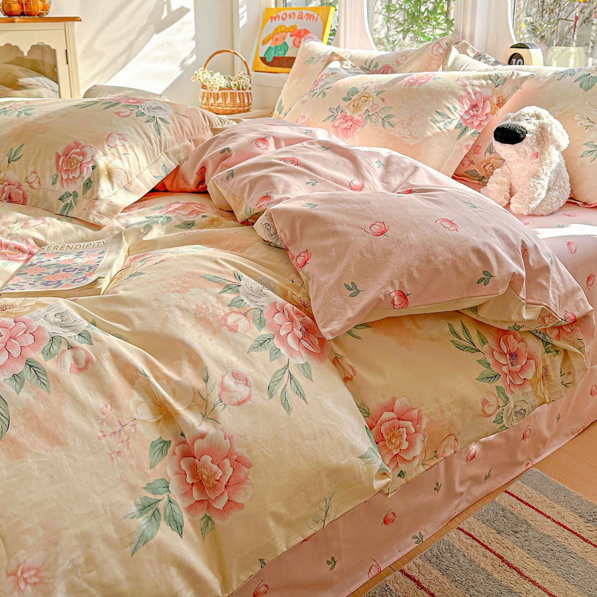 91家纺网 家纺一手货源 找家纺 恩泽家纺 2026新款13372ins全棉印花四件套单品系列-四件套 晨曦海棠