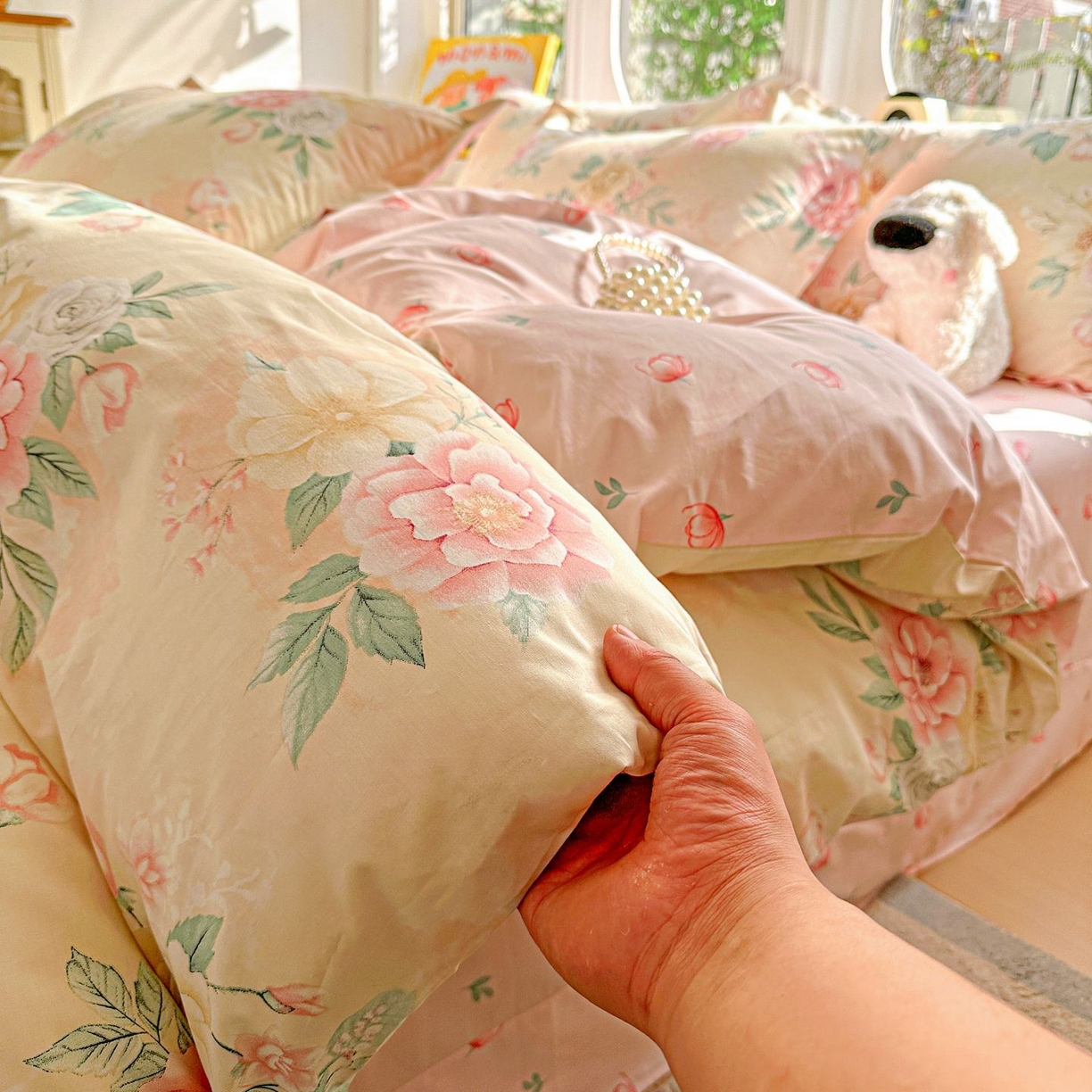 91家纺网 家纺一手货源 找家纺 恩泽家纺 2026新款13372ins全棉印花四件套单品系列-四件套 晨曦海棠