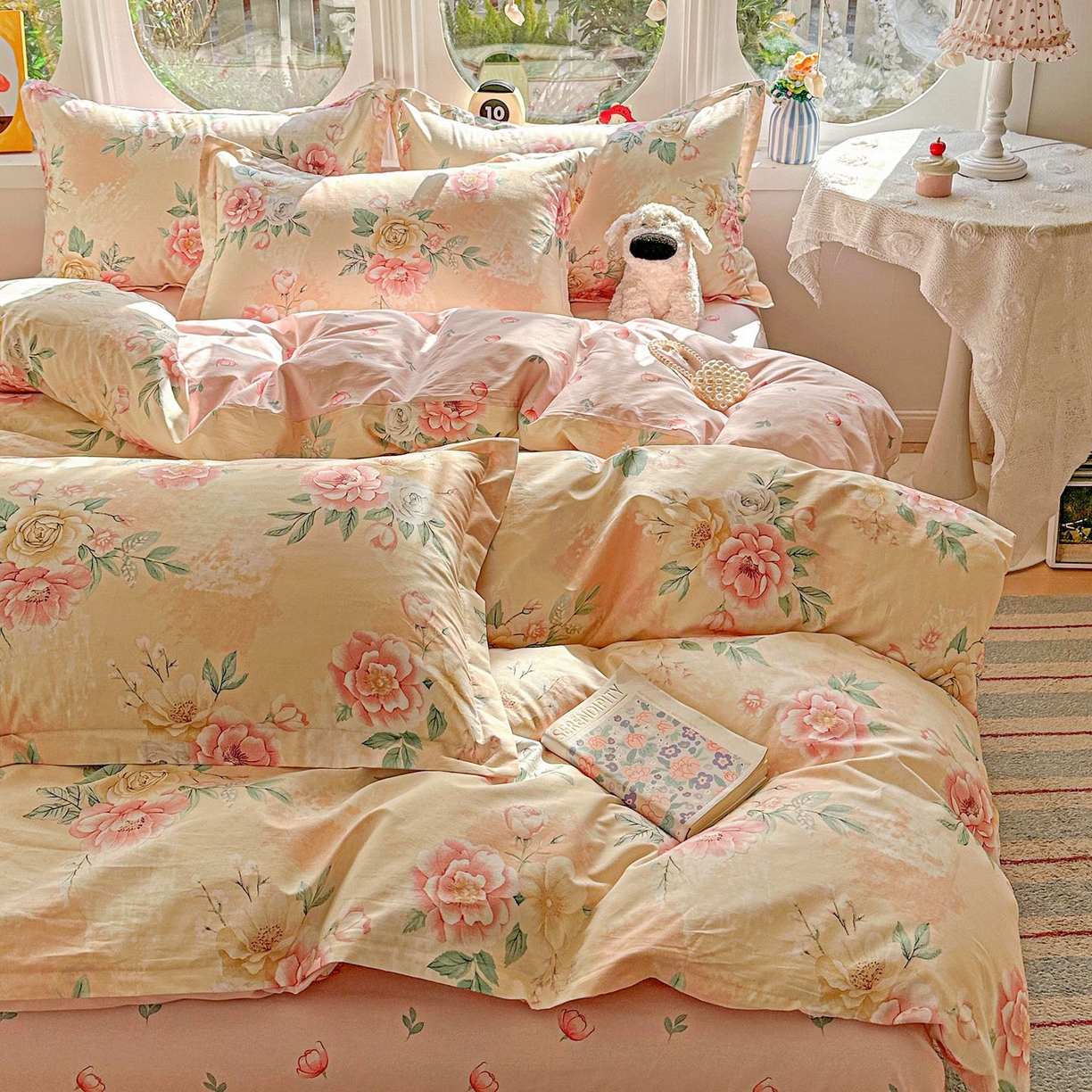 91家纺网 家纺一手货源 找家纺 恩泽家纺 2026新款13372ins全棉印花四件套单品系列-四件套 晨曦海棠