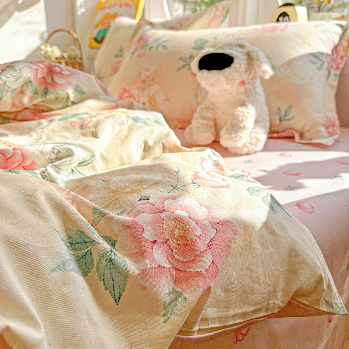 91家纺网 家纺一手货源 找家纺 恩泽家纺 2026新款13372ins全棉印花四件套单品系列-四件套 晨曦海棠