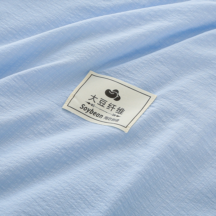 91家纺网 家纺一手货源 找家纺 亚龙工厂店 2026春夏新款爆款法式小香风皱皱纱木棉大豆被夏被 天蓝色