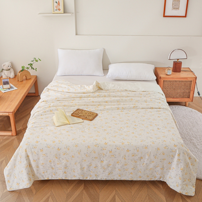 91家纺网 家纺一手货源 找家纺 亚龙工厂店 2026春夏新款爆款法式小香风皱皱纱木棉大豆被夏被 夏天